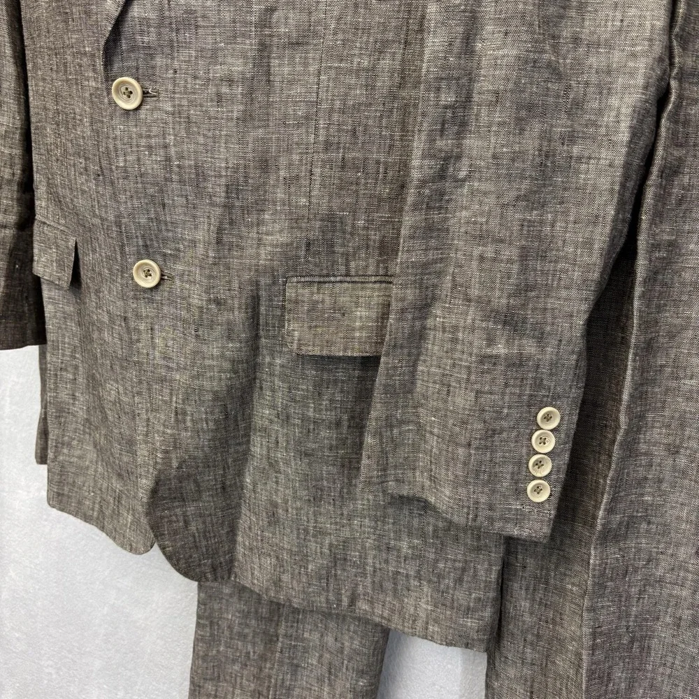 APOLLO King 100% Linen Suit Mens 42L 36x31 Taupe Brown 2 Pc Blazer Jacket Pants